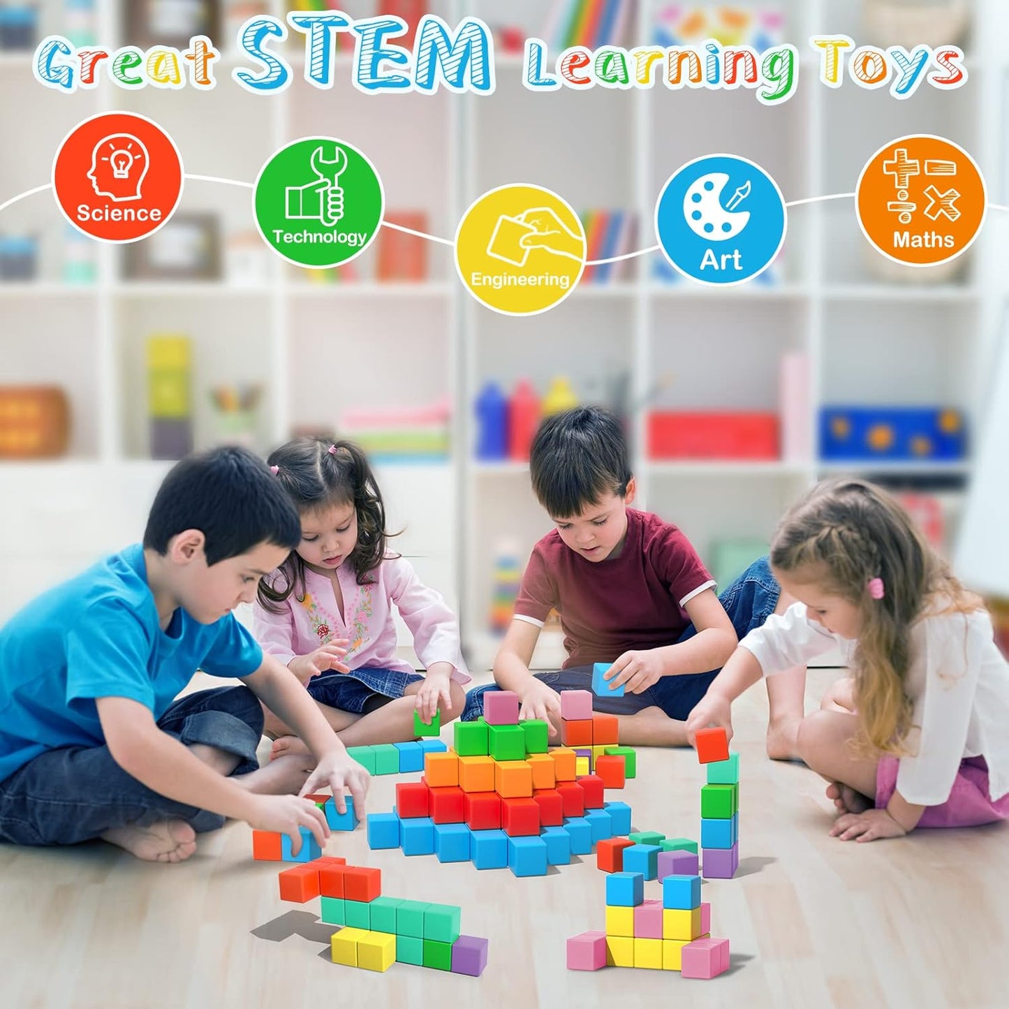 Magnetic Blocks, 56 Pieces 1.34 inch Large Magnetic Building Blocks, 3D Magnetic Cubes for Toddlers, Preschool Educational Construction Kit, Sensory Montessori Toys Kids Blocks for Boys Girls