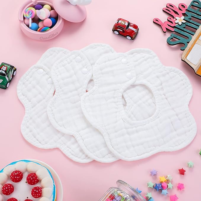 Geyoga 10 Pcs Baby Bibs 360° Rotate Baby Bandana Muslin Drool Bibs Petal Bibs Burp Gauze Cloths Absorbent Bib