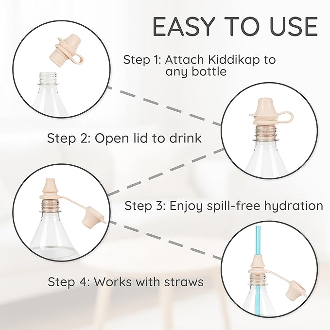 Original Water Bottle Topper for Toddlers – 100% Silicone Sippy Top Spout with Protective Cap makes the Bottle Top a Spill Proof Lid for Kids and Adults - 4 Pack - Pastel