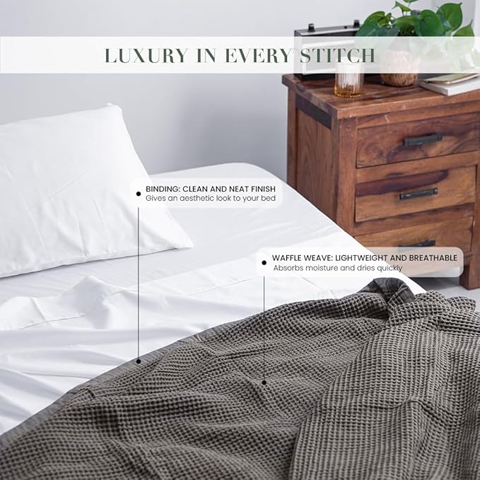 Salt Earth GOTS Certified 100% Organic Cotton Throw Blanket, 60" X 80" Waffle Blankets & Throws for Bed, Throw Blanket for Couch,Modern and Cozy Blanket,All Seasons, Comfy Soft Blanket(Charcoal Grey)