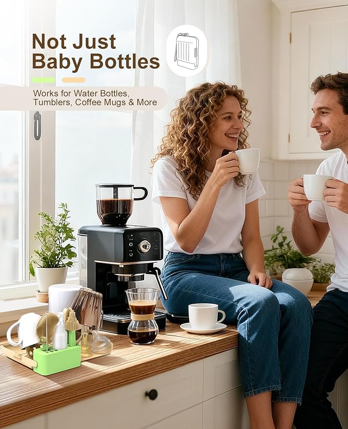 7 in 1 Baby Bottle Brush Set, BPA-Free Travel Bottle Cleaner Kit with U-Shaped Silicone/Nipple/Straw Brush, Portable Drying Rack, Soap Dispenser & Storage Box - Baby Travel & Home Essential