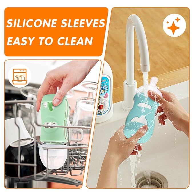 Silicone Sleeves for Avent Glass Natural Baby Bottle,3 Pack Bottles Shatter Proof Bottle Covers,Anti Flow Holder Compatible Baby Bottle 8 oz,BPA Free (Grey+Blue+Green)