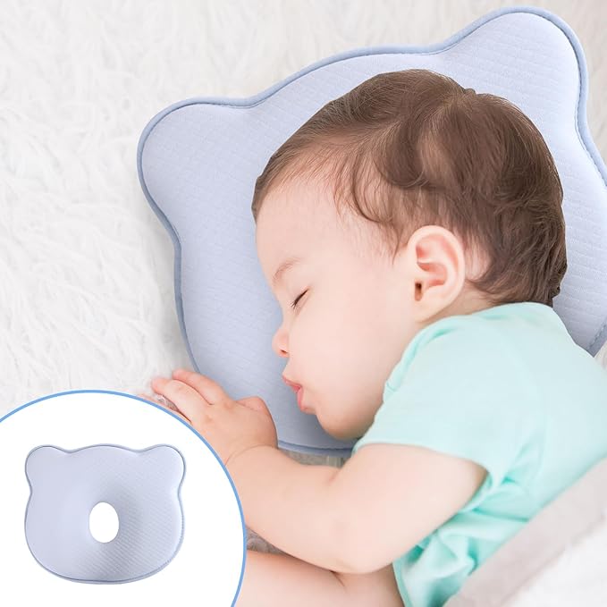 Memory Foam Baby Pillow,Cute Cartoon Bear Soft and Cozy Pillow, Breathable Bedding Set for Infants for Small Boys and Girls Prevent Flat Head Tummy