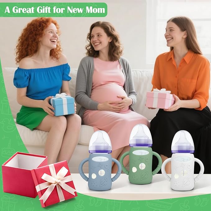 BUSOHA 3 Pack Silicone Sleeves for Lansinoh Glass Baby Bottles - Wide Neck Baby Bottles Sleeves for Lansinoh Bottles Baby Anti-Colic Bottles Holder with Handle Silicone Protector,8 oz