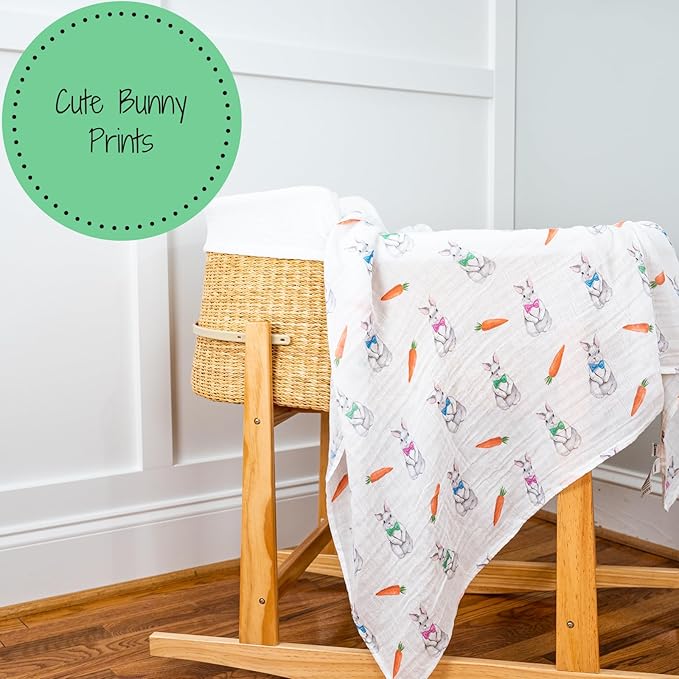 LollyBanks Swaddle Blanket, 100% Cotton Muslin Swaddle Blankets, Neutral Swaddle Blanket 47 x 47 Inches, Baby Blanket for Boys and Girls, Baby Essentials, Registry (Bunny Print)