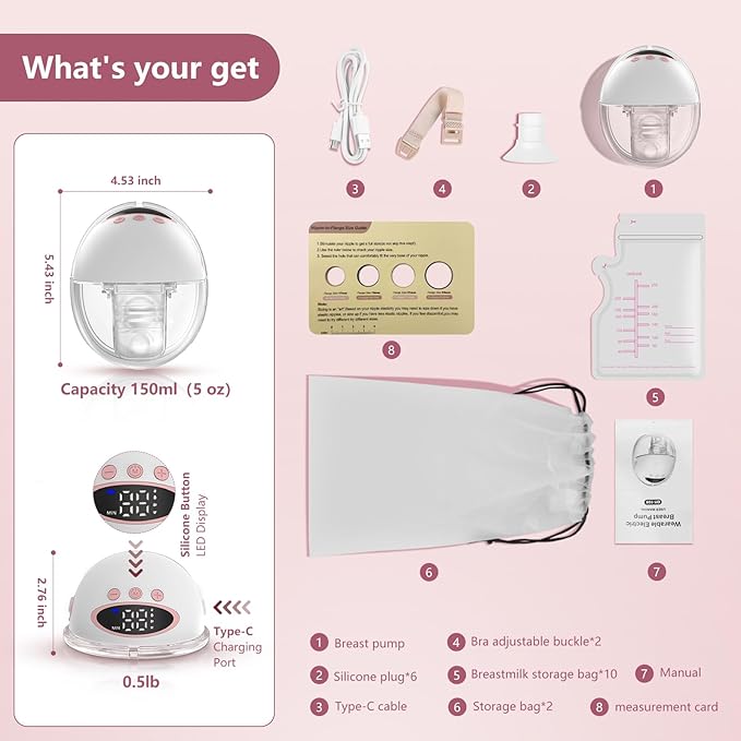 Double Wearable Electric Breast Pump, Hands-Free Breastfeeding Pump with 4 Modes & 12 Levels, Anti-Backflow, LED Display, 10 Breastmilk Storage Bags