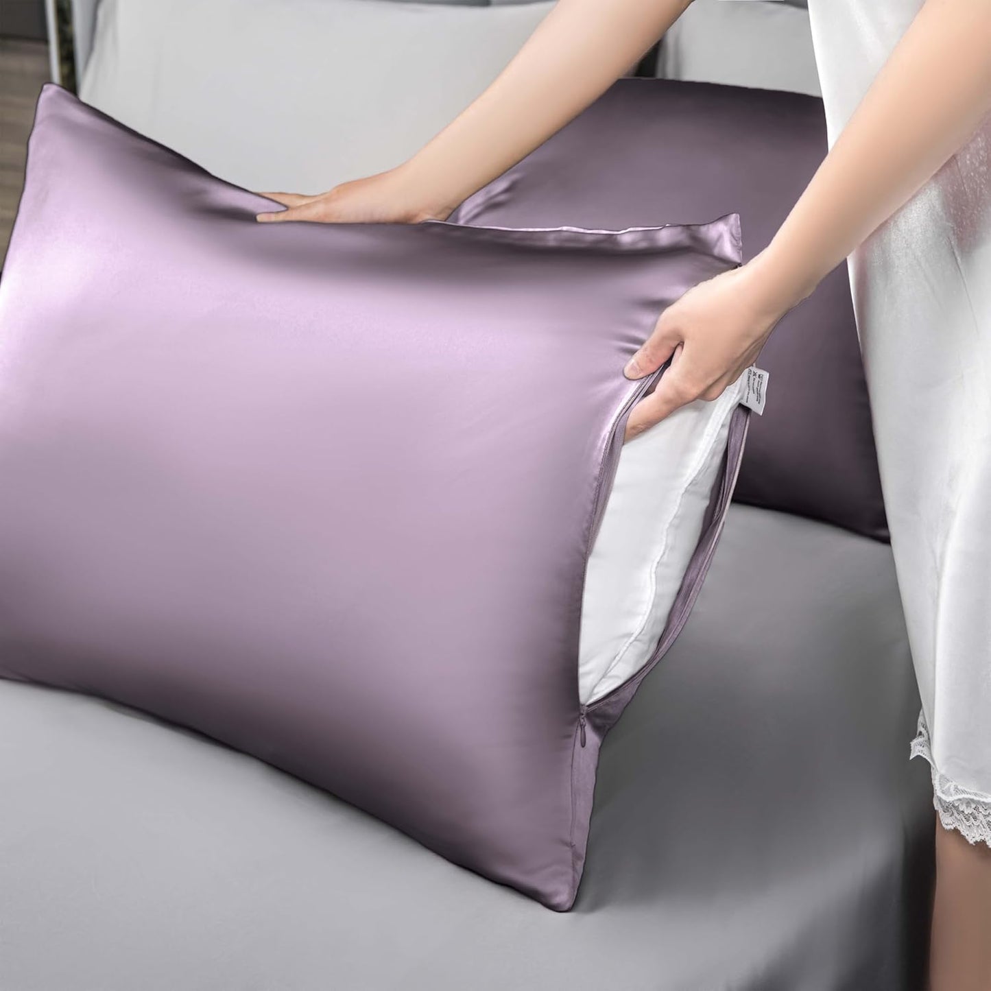 Mulberry Silk Pillowcase for Hair and Skin,Cooling Silk Pillow Case with Hidden Zipper,Allergen Proof Dual Sides Soft Breathable Smooth Silk Pillow Cover for Women (Pink Purple,Toddler)