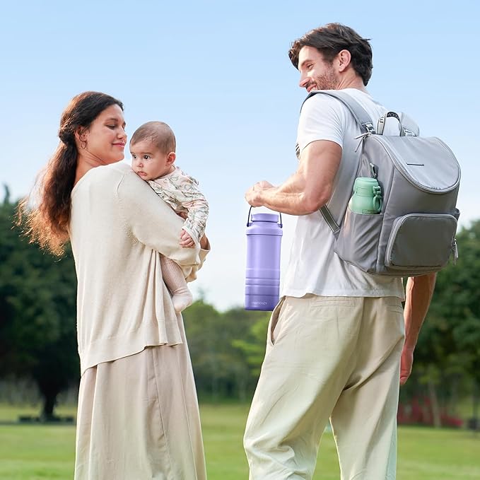 Momcozy 22oz Portable Breast Milk Cooler for Outdoor, Life Saver with 360° Total Cooling for 24 Hours, Larger Capacity Travel Breastmilk Chiller with 2pcs Baby Bottles for Breastmilk Storage, Purple