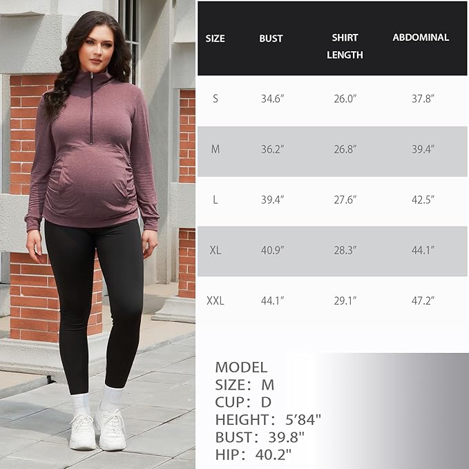 GINKANA Maternity Women's Long Sleeve Shirt Half Zipper Lapel Lightweight Casual Maternity Pullover with Pockets