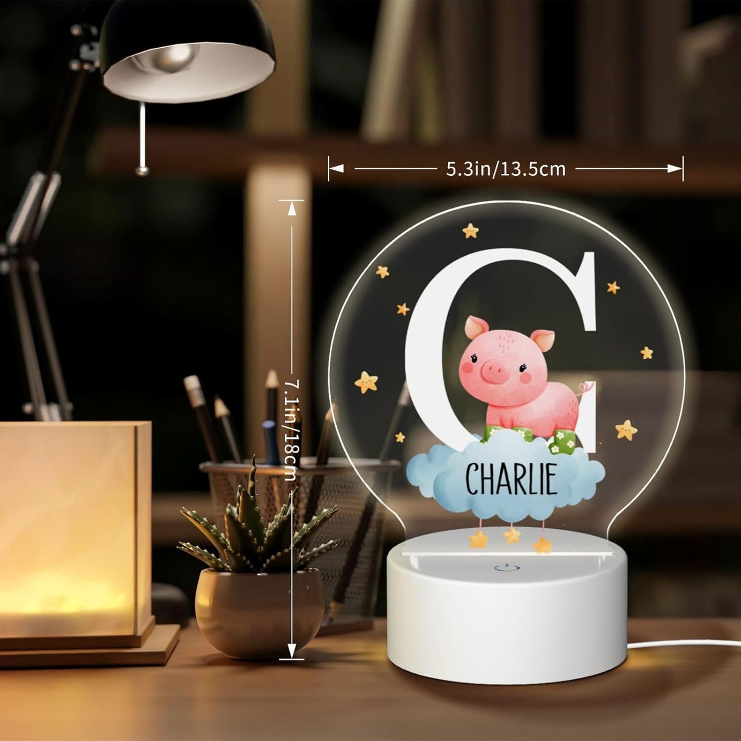 Personalized Cute Forest Animal Night Light for Kids,Custom Name Touch Control Nursery Lamp,3 Color Changing Acrylic Glow Light for Baby Boys,Girls,Toddler Bedroom Decor