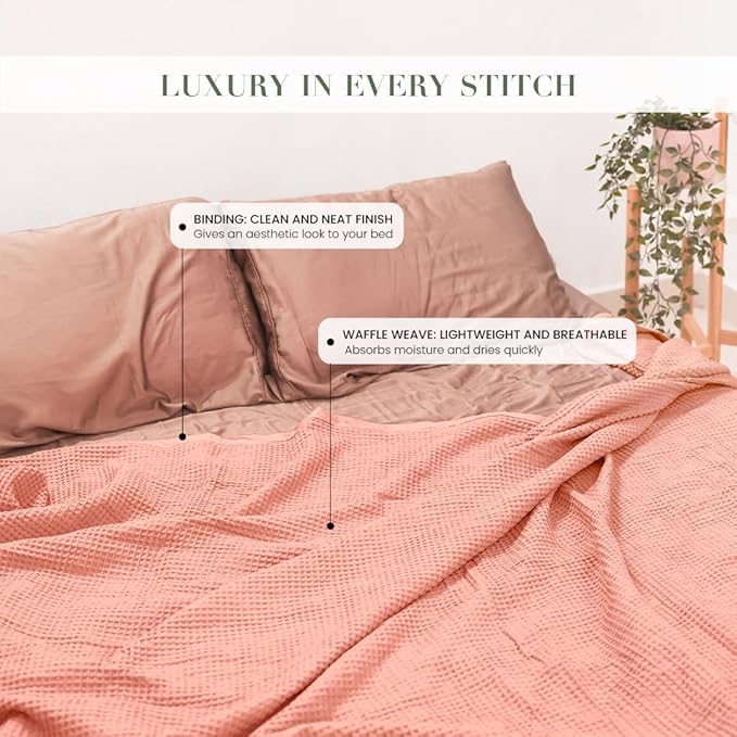 Salt Earth GOTS Certified 100% Organic Cotton Throw Blanket, 55" X 60" Waffle Blankets & Throws for Bed, Throw Blanket for Couch, Modern & Cozy Blanket, All Season, Comfy and Soft Blanket (Sun Bay)