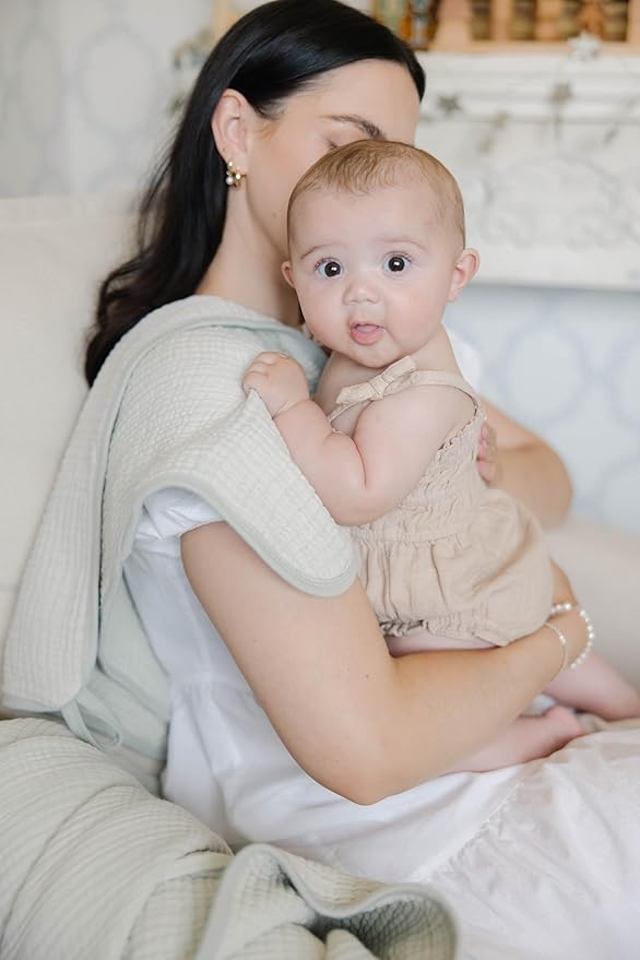 Oilo Burp Cloth 2-Pack Set, Large (12" X 22"), 8-Layer Organic Premium Cotton 4-Way Muslin, Luxuriously Soft, Super Absorbent, & Durable, Machine Washable, Bark Brown & Sea Moss Sage Green