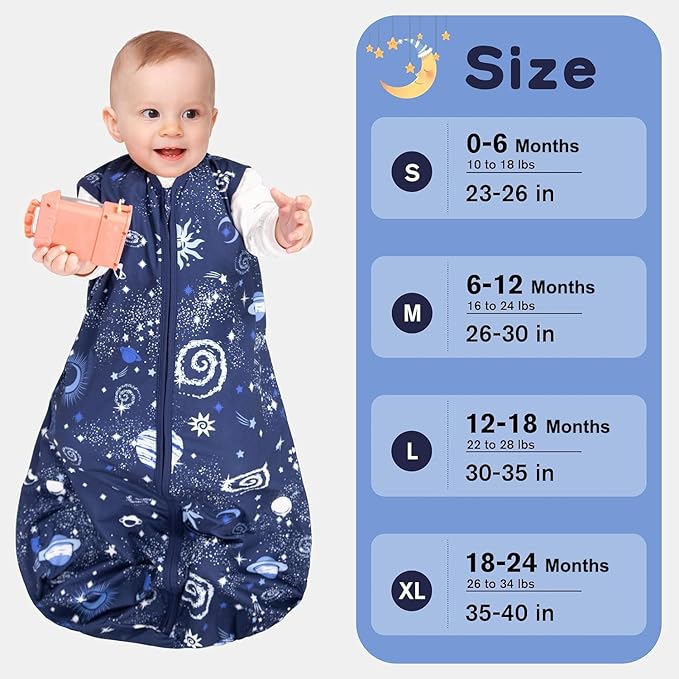 Baby Sleep Sack 18-24 Months Baby Wearable Blanket 100% Rayon Cotton 2-Way Zipper Toddler Sleeping Sack,Comfy Soft Lightweight TOG 0.3(Galaxies)