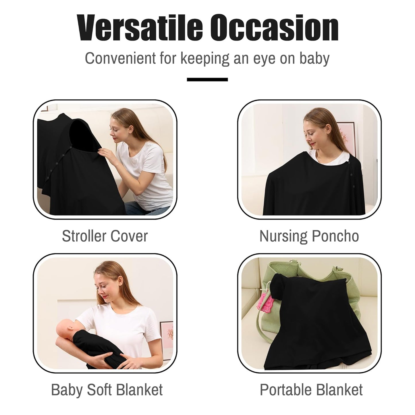 Nursing Cover for Breastfeeding- Viscose from Bamboo Ribbed Covers for Baby Breast Feeding, Full Coverage Privacy, Soft & Breathable Nursing Covers, Multi-Use Shawl Car Seat Cover