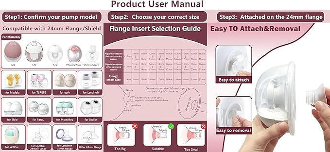 Flange Insert 2PCS 17mm Compatible with Momcozy M9/M6/M5/S12 Pro/V1 Pro/V2 pro, Spectra/Medela/Elvie/NCVI/TSRETE/eufy/Lansinoh/Paruu/MomMed Breast Pump 24mm Shields/Flanges (2pcs-17mm)
