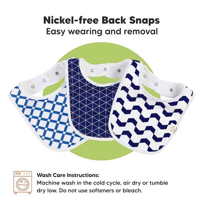 8-Pack Organic Baby Bibs for Boys, Girls - Soft Cotton Drooling and Teething Bibs for Baby Girl & Boy, Extra Absorbent, Easy to Clean & Put On for Toddler, Newborn, Infant 0-24 Months (Azure)