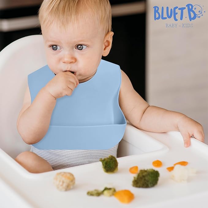 Bluet B - Set of 3 Waterproof Silicone Baby Bibs - BPA Free Silicone Baby Bib - Flexible and Soft