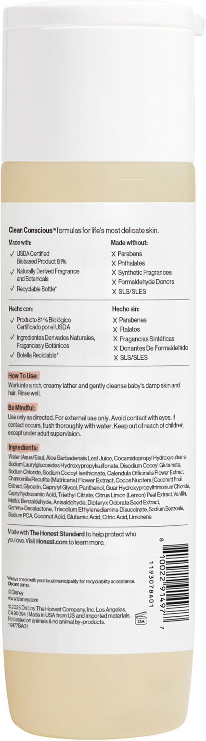 The Honest Company 2-in-1 Cleansing Shampoo + Body Wash I Gentle Enough for Baby I Dermatologist Tested, Tear-free, Hypoallergenic I Disney’s Mickey Mouse Comfort Sweet Cream, 10 fl oz