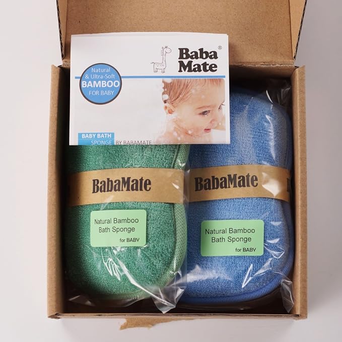 Baby Bath Sponge - Ultra Soft Baby Sponge for Bathing - Kids Bath Sponges for Infants, Toddler Bath Time, 2 Count (1 Pack) - Green Blue