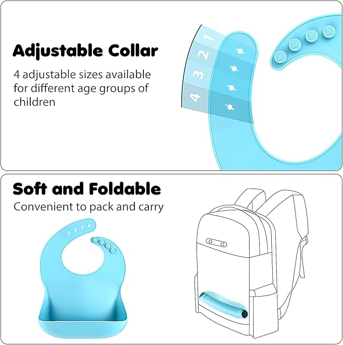 Silicone Bibs for Babies Toddler Set of 3, BPA Free, Soft Adjustable Waterproof Bibs for Feeding Essentials