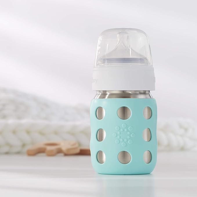 Lifefactory 8-Ounce Stainless-Steel Vacuum-Insulated Wide-Neck Baby Bottle with Stage 2 Nipple (3-6 Months) Mint, LS2211WMI4
