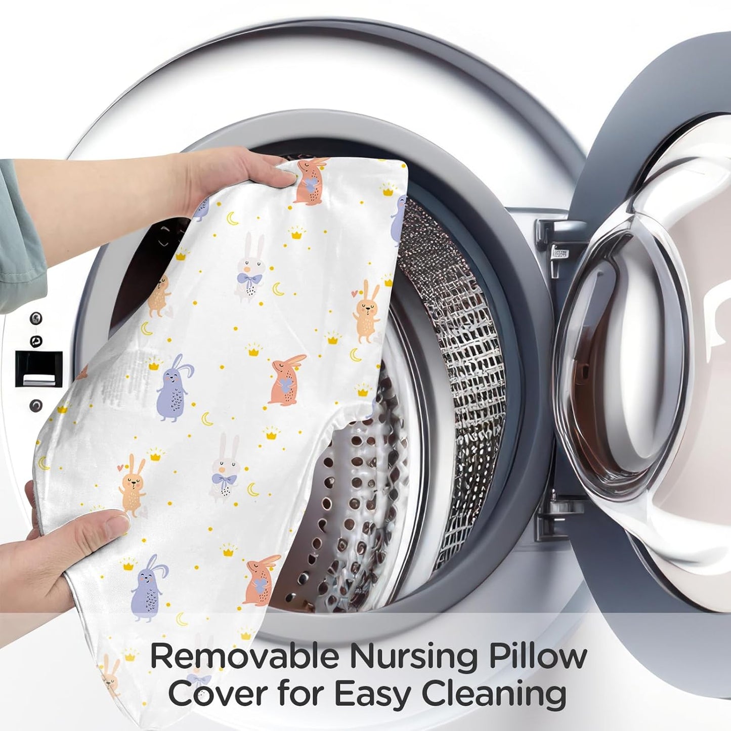 Little Grape Land Nursing Pillow for Infants, Breastfeeding Pillows, Baby Support Pillow for Nursing, Bottle Feeding, Tummy Time with Machine Washable Cover & Breathable Filling (Rabbit)