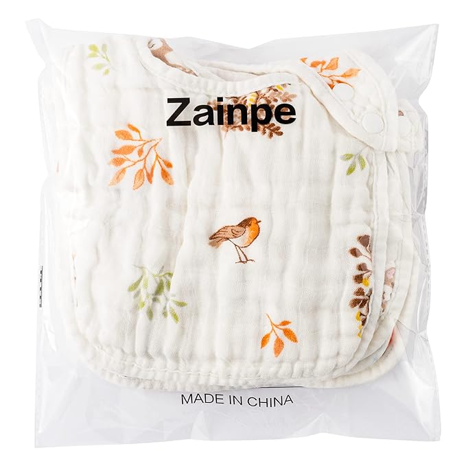 Zainpe 6Pcs Muslin Cotton Bibs for Baby Flower Bunny Deer Adjustable Machine Washable Neutral Burp Cloths with 6 Absorbent Soft Layers for Unisex Infant Newborn Toddler Drooling Feeding Teething