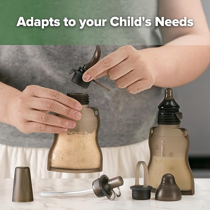 haakaa Reusable Baby Food Pouches Refillable Baby Squeeze Silicone Yummy Pouch, Soft Reusable Squeeze Storage Food Pouch for Kids Toddler,Home Made Food Puree,Smoothie Pouch Bag, 4oz, 4 Pack,6m+