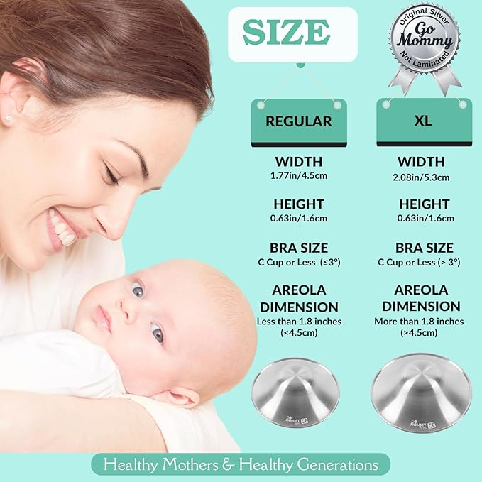 999 Pure Silver Nipple Shields for Breastfeeding Newborn & A Breastfeeding Essential by Go Mommy - Silver Nursing Cups for Sore Nipple Relief, Protects & Heals Cracked Nipples
