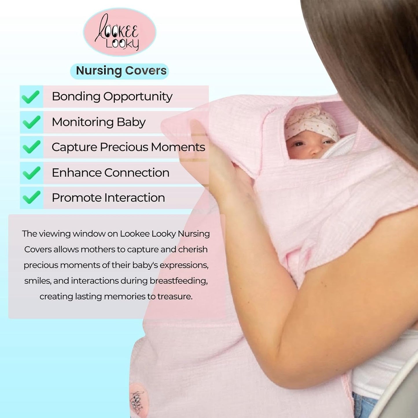 Muslin Nursing Cover for Baby Breastfeeding โPeekaboo Window -100% Breathable Cotton Privacy Nursing Shawl - Multiuse Apron for Moms