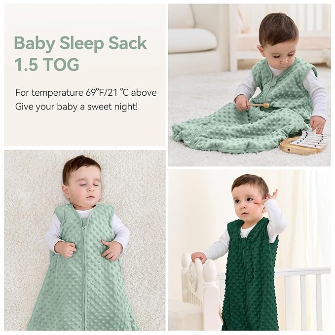 Fleece Baby Sleep Sack 18-24 Months with Plush Dots 1.5 Tog Baby Wearable Blanket with 2-Way Zipper Warm Sleeping Sack for Toddler Infant - XLarge, Forest Green
