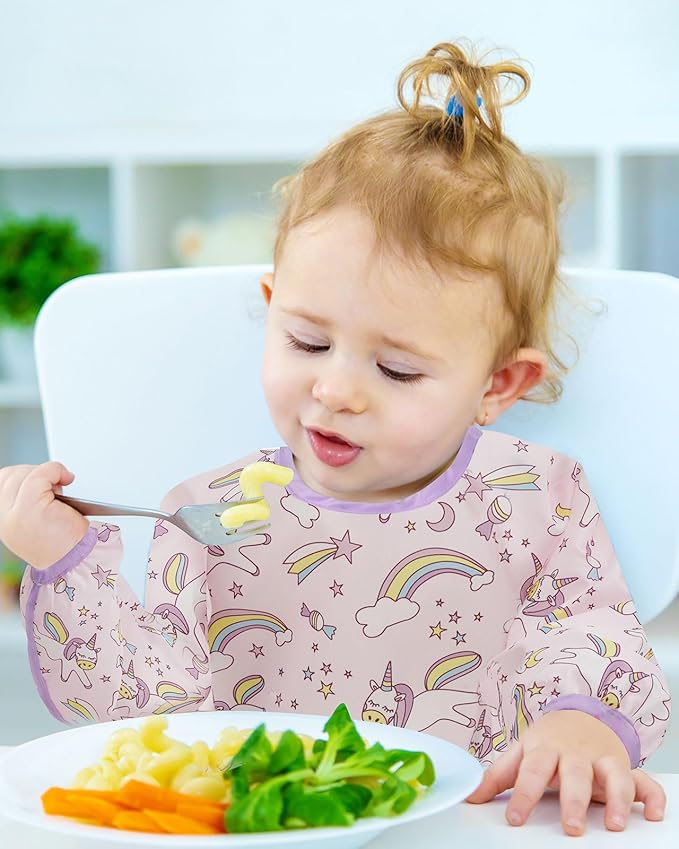 Lictin Long Sleeve Bibs 5 Pack - Baby Bibs, Waterproof Toddler Bibs, Baby Smock for Eating, Baby Bibs for Feeding Teething