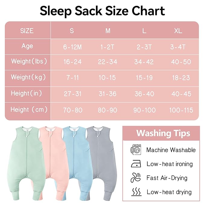 Rayon Made From Bamboo Sleep Sack 12-24 Months 0.5 Tog Ultra Soft Summer Toddler Sleep Sack 1t-2t with Feet 2-Way Zipper Lightweight Baby Sleeping Bag with Legs Thin Baby Wearable Blanket-Pink
