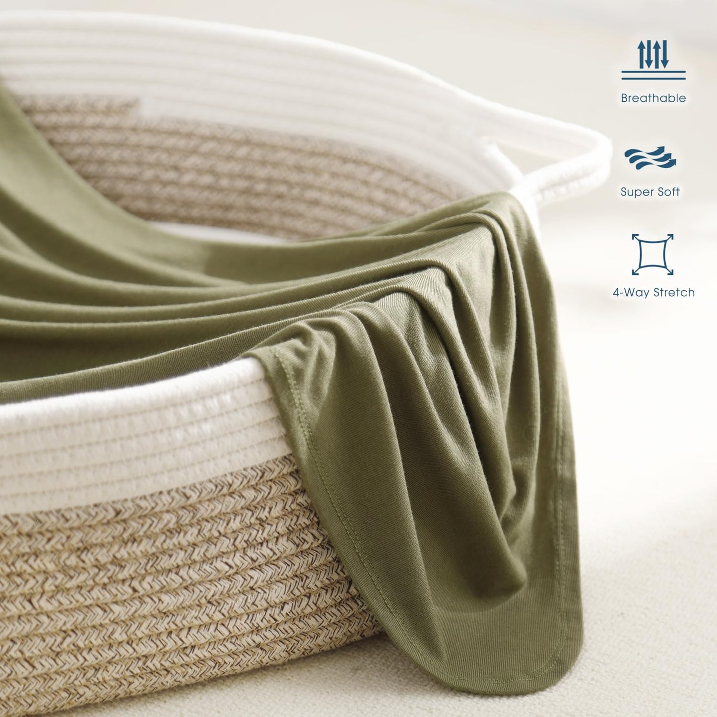 GRSSDER Newborn Swaddle Blanket, Ultra Soft Jersey Receiving Blanket with Matching Headband and Beanie Set 33×44", Stretchy Baby Neutral Swaddle Wrap for Girls and Boys