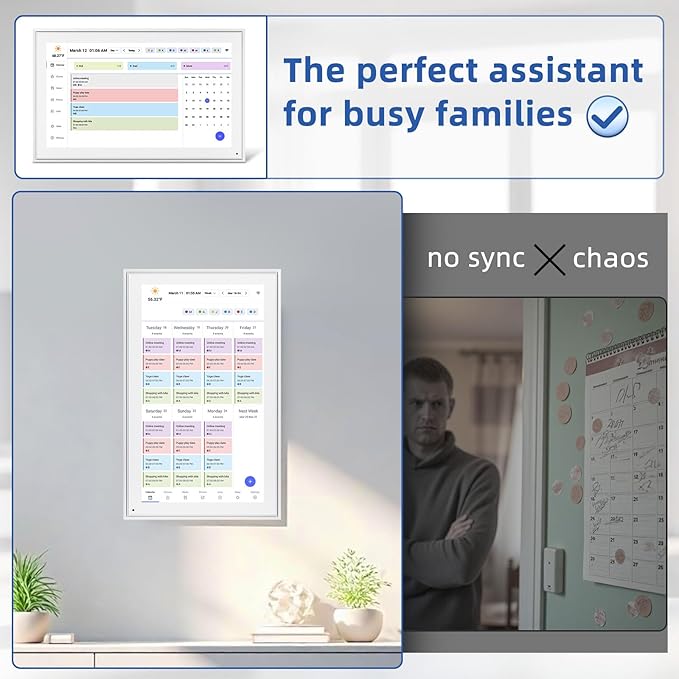 21.5 Inch Digital Calendar, Electronic Chore Chart, Smart Weekly and Monthly Planner 1920 * 1080P IPS Touchscreen Wall and Desk Calendar for Family Schedules, White