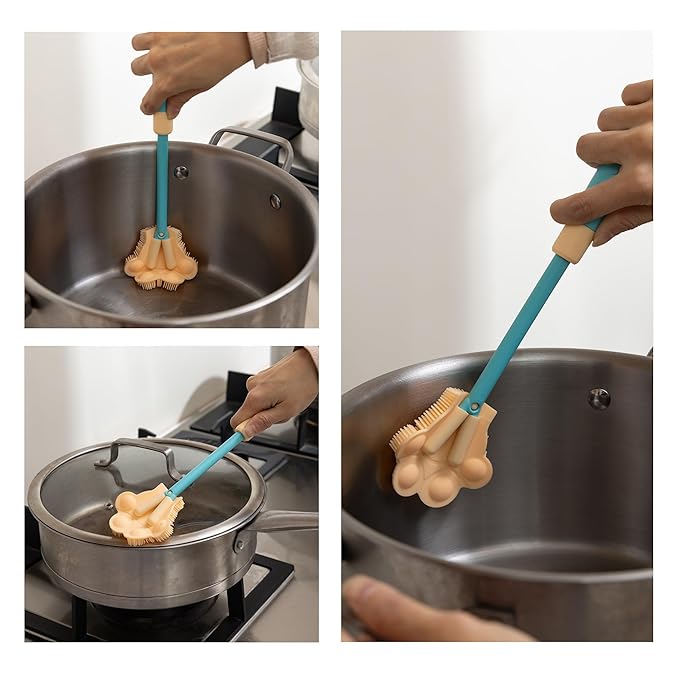 Chemimoso Adjustable Handle Length 10.5-13.8in Water Cup Cleaner Bottle Brush, Silicone Baby Bottle Brush, Pot Brush Cleaner, Pink