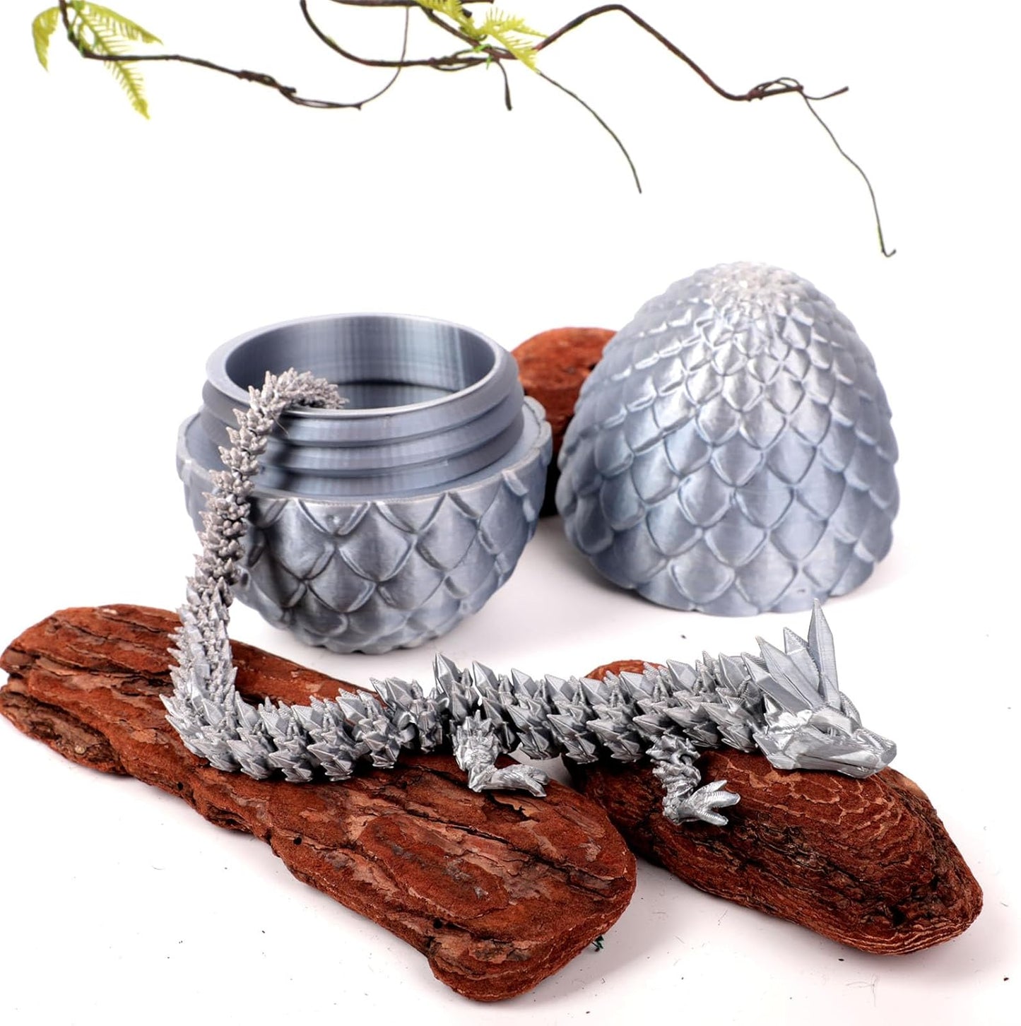 12inch Dragon Egg, Year of The Dragon, 3D Printed Dragon, Executive Desk Toys, Articulated Dragon, Fidget Toys Gifts for Graduates Students Teachers Adults (Silver)