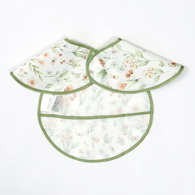 Feeding Bibs for Baby,3 Pack-Waterproof & Easy Clean Feeding Bibs for Toddlers & Infant,Reversible Pockets