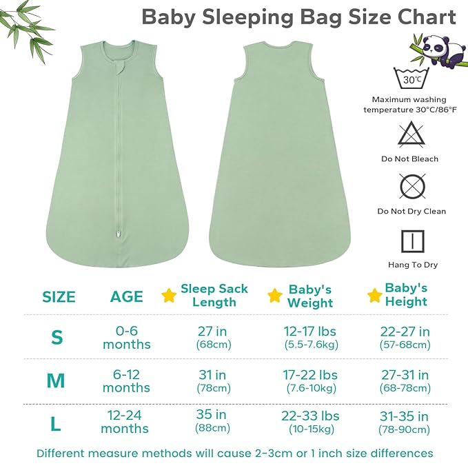 Rayon Made from Bamboo Sleep Sack, 0.5 TOG Wearable Blanket Baby, Lightweight Stretchy Sleep Sack 12-24 Months, Green