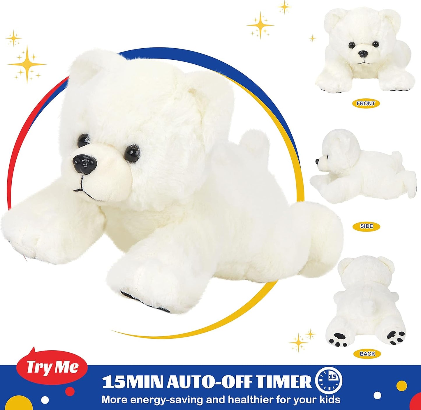 Glow Guards 14" Musical Light up Polar Bear Stuffed Animal,LED Singing Soft Plush Toy with Rainbow Night Lights&Lullaby Glow in The Dark,Birthday Children's Day Idael Gift for Toddler Kids