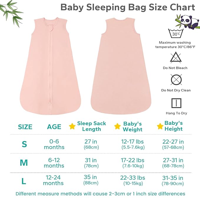 Rayon Made from Bamboo Sleep Sack, 0.5 TOG Wearable Blanket Baby, Lightweight Stretchy Sleep Sack 6-12 Months, Pink