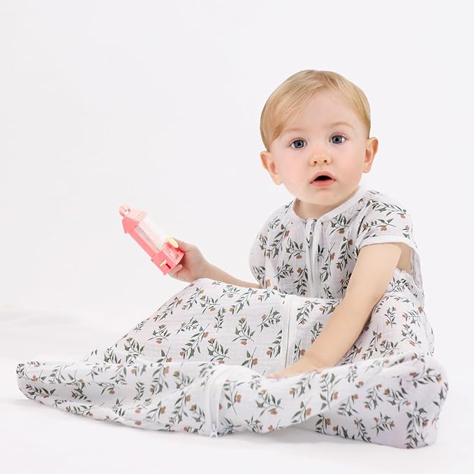 2 Pack Baby Sleep Sack 0-6 Months 100% Organic Cotton Muslin Baby Sleeping Bag 2-Way Zipper Wearable Blankets (Rainbow & Leaf, Small)