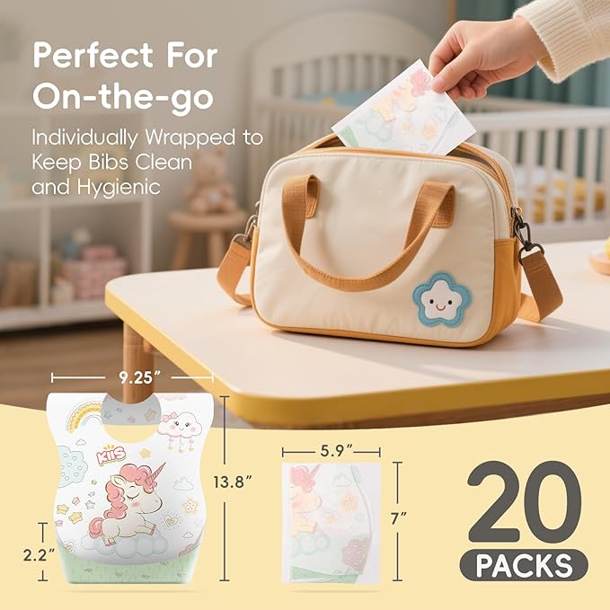 KIIS Disposable Baby Bibs for Baby Boys and Girls - Individually Packaged - Hygienic, Soft and Leakproof (20 PCS / 60 PCS)