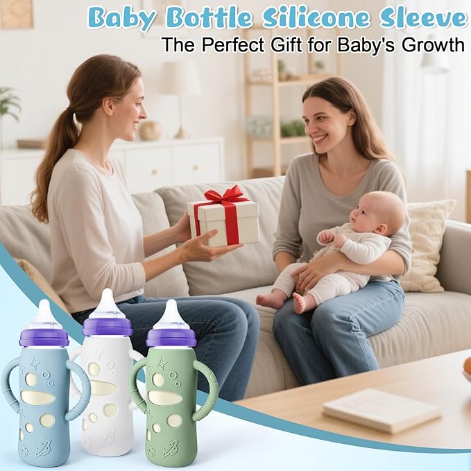 Mity rain 3 Pack Silicone Sleeves for Lansinoh Glass Bottles 8 OZ - Anti Breakage Baby Bottle Holder, Compatible with Lansinoh Glass Bottles for Babies with Handle