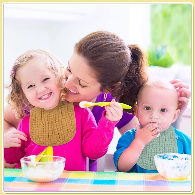 Frienda 8 Pcs Muslin Baby Bibs Cotton Bandana Drool Bibs Bulk for Newborn Infant 6 Absorbent Layers Feeding Accessory