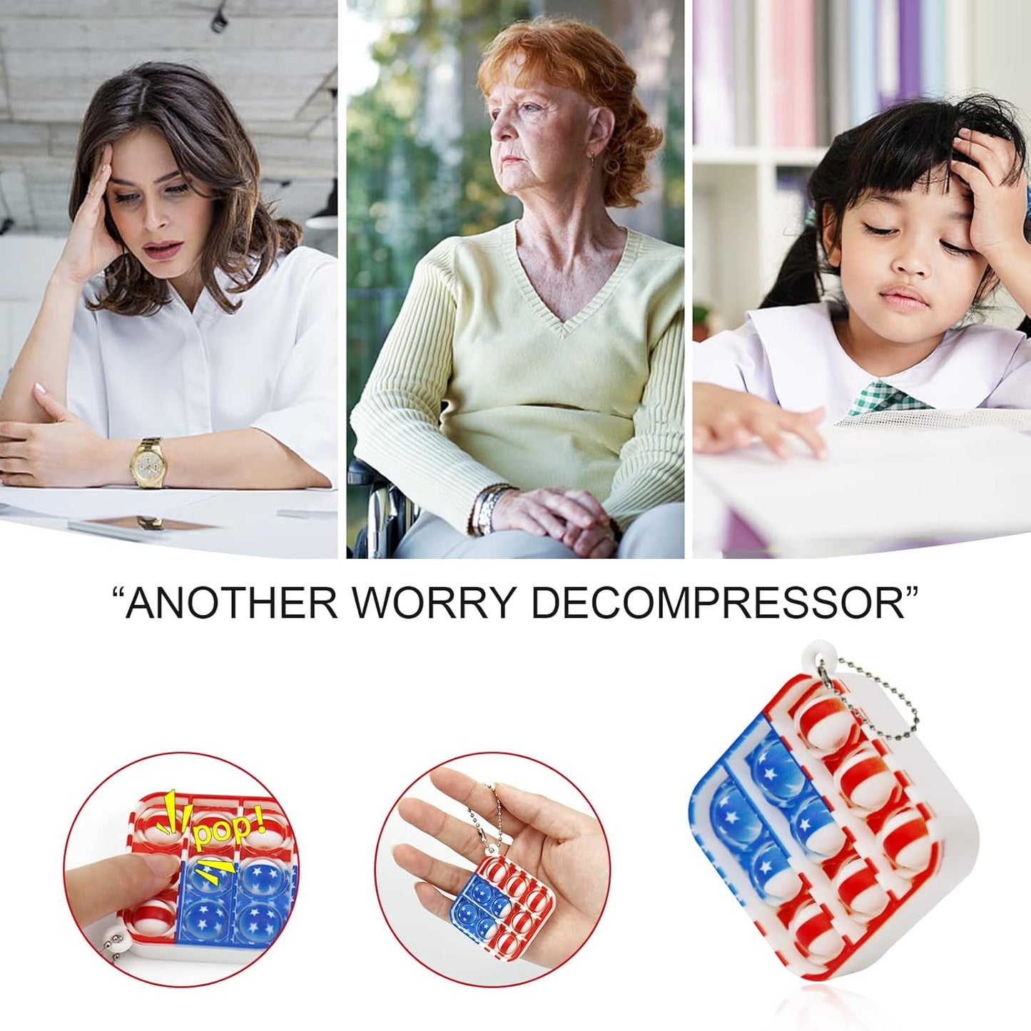 16Pcs Mini Pop Fidget Flag Keychain Toys, Party Favors for Kids Pop Flag Keychain Souvenirs Bulk Toys, Silicone Pop Keychain Stress Reliever Hand Toy Independence Day Gifts for Kids Adults