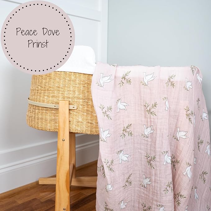 LollyBanks Baby Blanket, 100% Cotton Muslin Swaddle, Soft 47 x 47 Inches for Girls, Nursery Essentials, Registry (Dove Print)