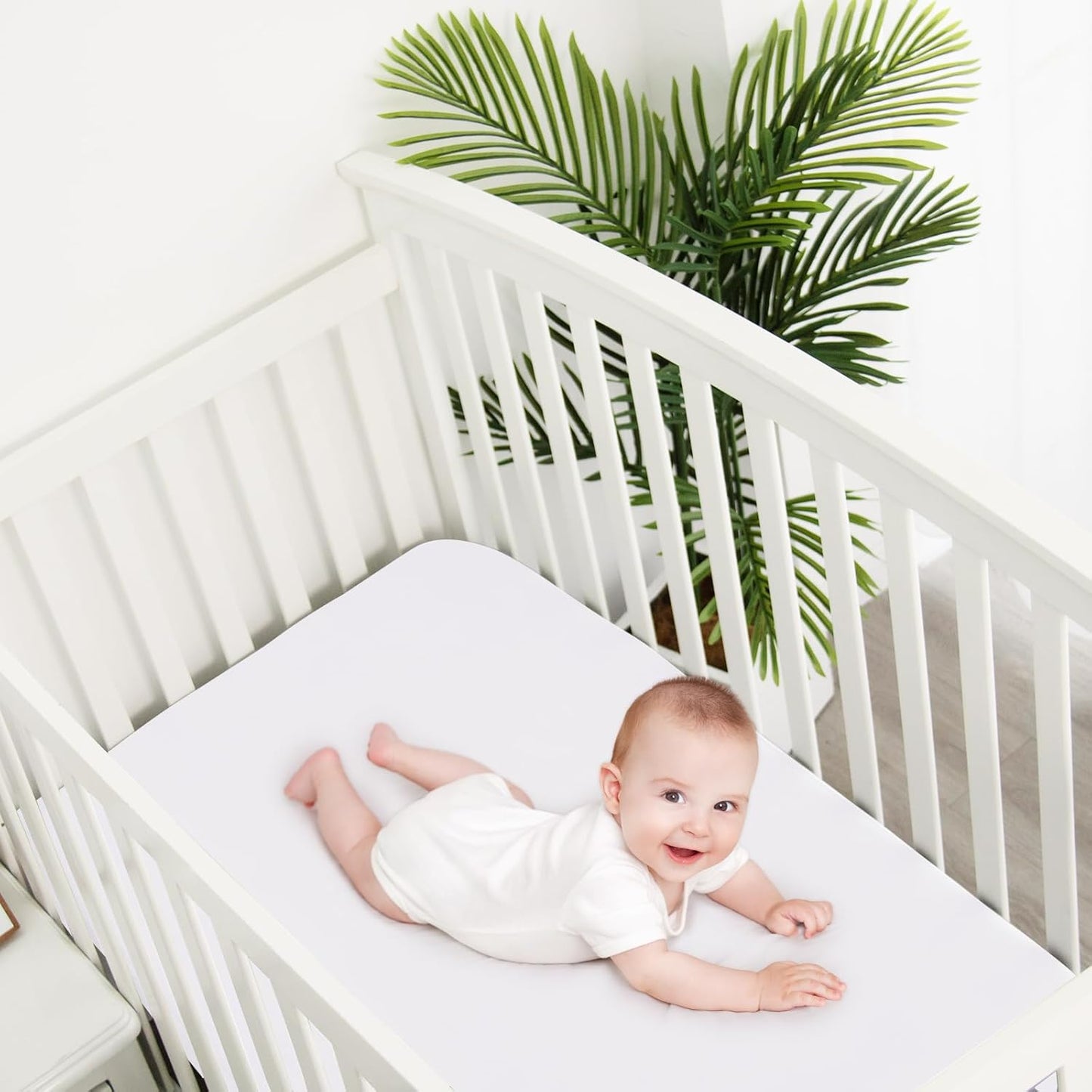 Crib Sheets Waterproof 2 Pack, Crib Mattress Protector, Toddler Fitted Crib Sheet Neutral, Ultra Soft & Breathable Toddler Bed Sheets for Boys and Girls, Grey & White