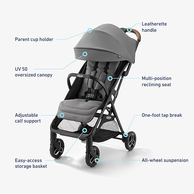 Graco Ready2Jet Compact Stroller – Overhead Friendly Compact Travel Stroller with Automatic Fold, Splatter Art