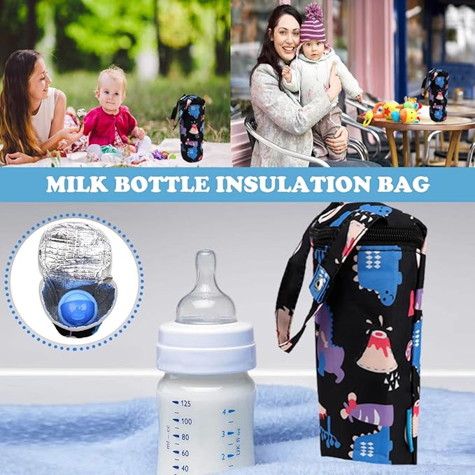 Insulated Baby Bottle Bags - Portable Travel Feeding Bag to Keep Milk Warm - Thermal Insulated for Newborn Toddler (Black)